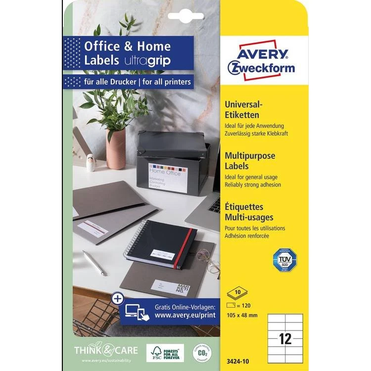 Avery Zweckform Etiketten 105 x 48 mm, Wit, 120 Stuks, 10 Vellen
