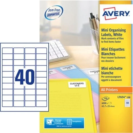 Avery Etiket L7654-100 45,7x25,4 mm wit 4000 stuks