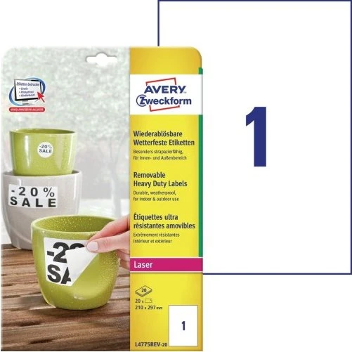 Avery L4775REV-20 Witte Weerbestendige Etiketten A4 (20 stuks)