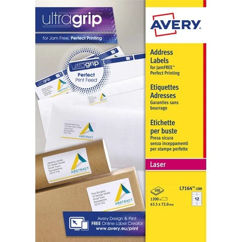 Avery QuickPeel Adresetiketten 63,5x72 mm Wit 1200 Stuks