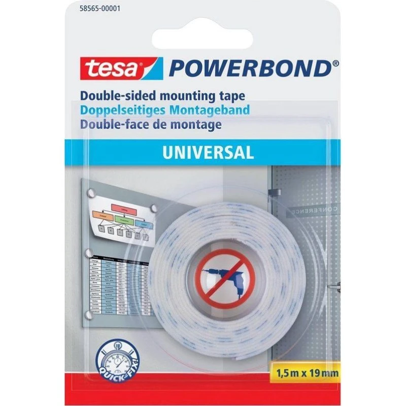 Tesa Powerbond Universeel 1,5 m x 19 mm Dubbelzijdige Bevestigingstape