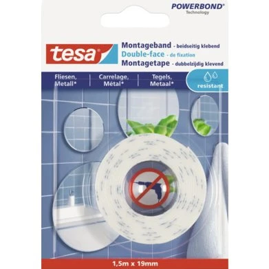 TESA Powerbond Montagetape 1,5 m x 19 mm Wit voor Tegels & Metaal