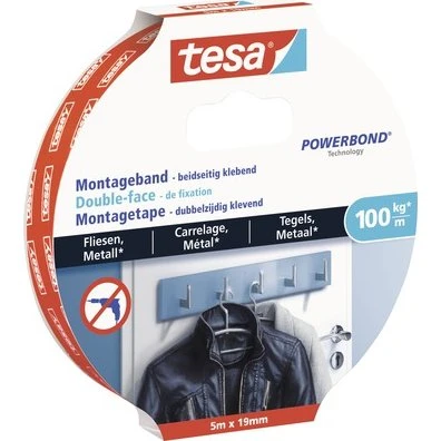 Tesa Powerbond Montagetape Dubbelzijdig voor Tegels & Metaal 5 m x 19 mm Wit