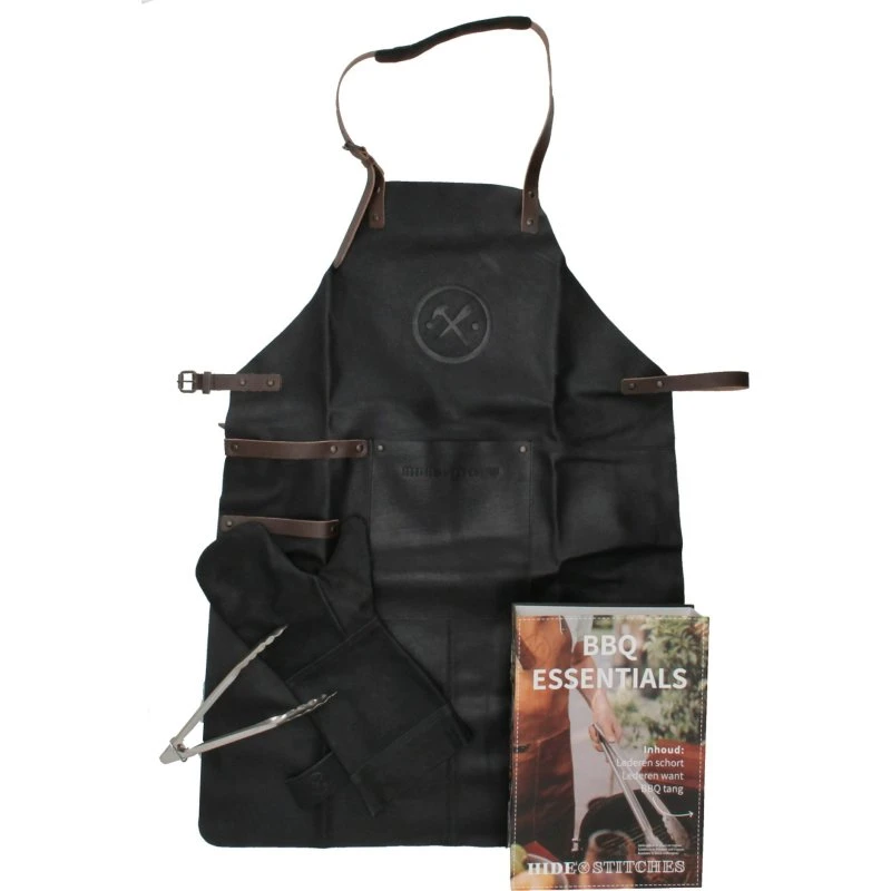 Hide & Stitches Zwart Lederen BBQ-Schort met Insteekvak