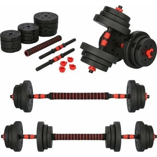 PowerFit 20 kg Composiet Barbell/Dumbbell Set Zwart/Rood