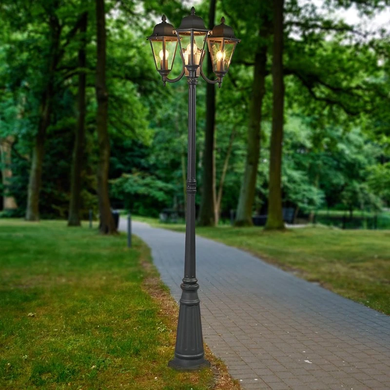 Lindby Buitenlamp Edana, 212 cm, 3-lamps, Antraciet, Aluminium