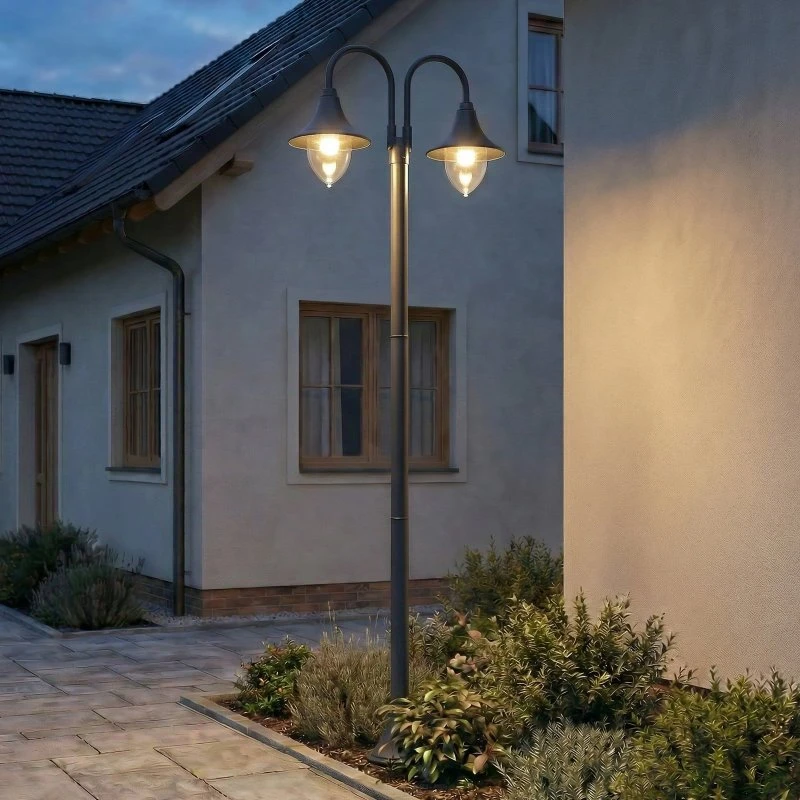 Lindby Madea buitenlamp, grijs, 2-lamps, 212 cm, E27, IP44