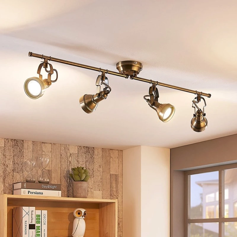 Lindby Plafondlamp Perseas, 78 cm, Antiek Messing, 4x GU10