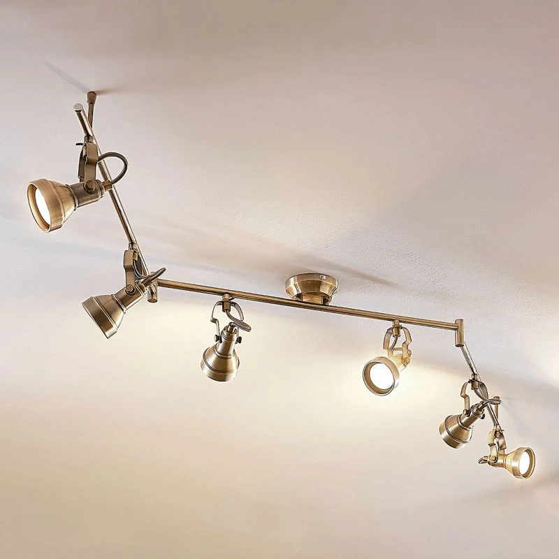 Lindby Perseas Plafondlamp - Antiek Messing - 180 cm - 6x GU10