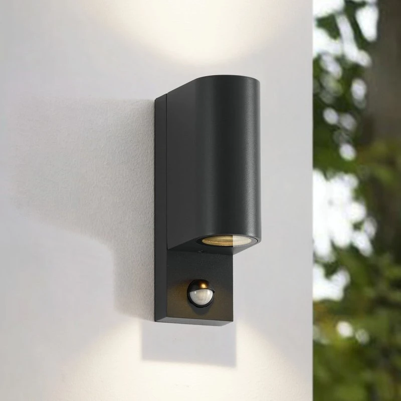 Lindby Palina Buitenwandlamp met Bewegingssensor - Antraciet - Aluminium