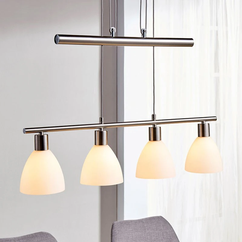 Lindby hanglamp Simeon, nikkel, glas, 73 cm, E14