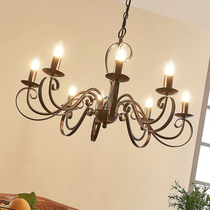 Lucande Kroonluchter Caleb, 8-lamps, Roest, Ø71 cm