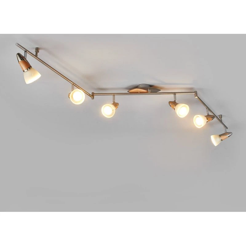Lindby Marena Plafondlamp - 6-lamps - Hout & Glas - 180 cm