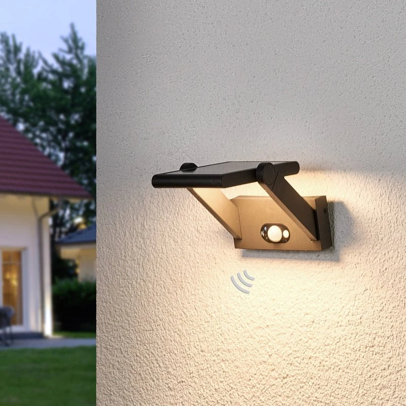 Lucande Valerian LED-buitenwandlamp op zonne-energie - Zwart