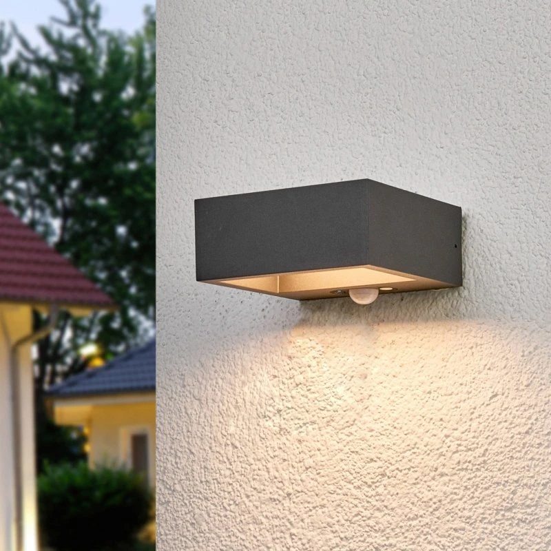 Lucande Mahra LED Wandlamp op Zonne-energie - Antraciet - Sensor
