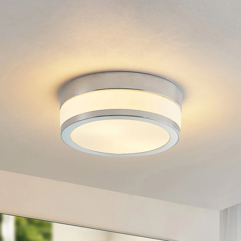 Lindby Flavi Plafondlamp, Chroom/Glas, Ø 23 cm, IP44