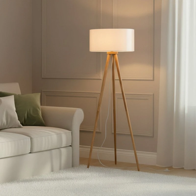 Lindby Vloerlamp Charlia - Wit/Hout - Scandinavisch Design