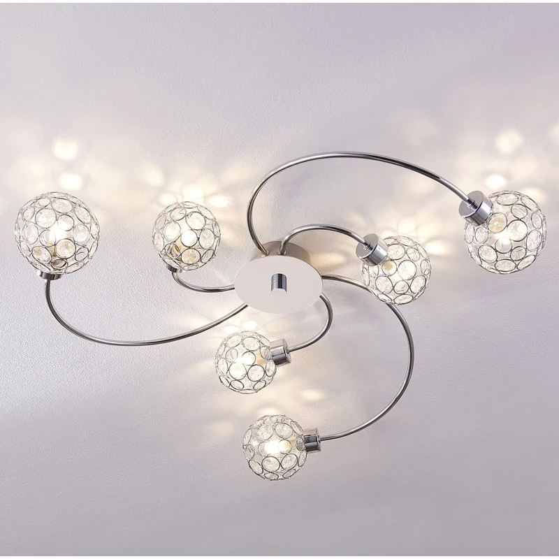 Lindby Tyron Plafondlamp - Chroom/Glas - Ø 65 cm