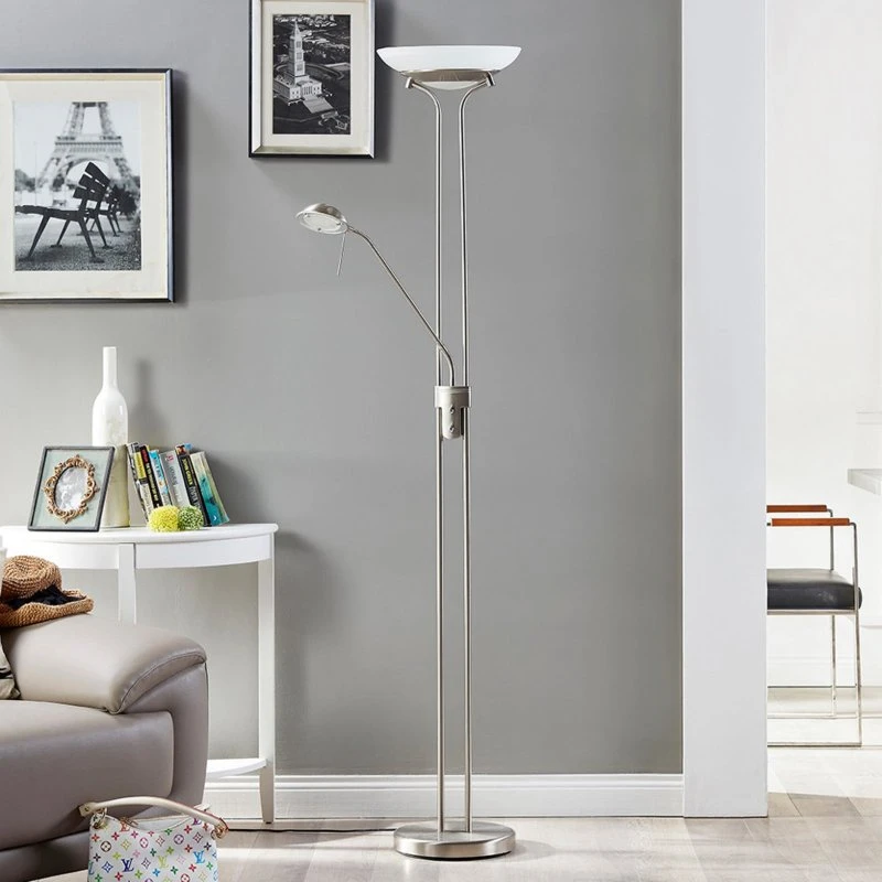 Lindby LED vloerlamp Yveta, nikkel/wit, dimbaar