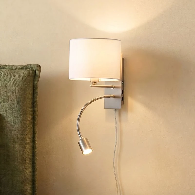 Lindby Wandlamp Florens - Nikkel/Wit - Met LED leeslamp