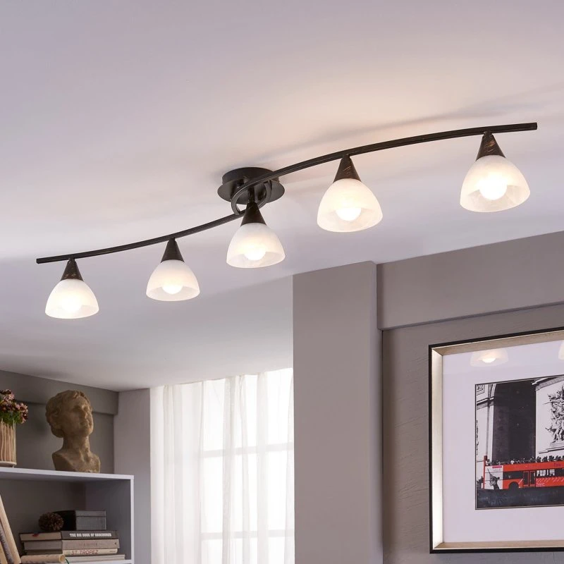 Lindby Plafondlamp Della - Zwart/Goud - 110 cm - 5x E14
