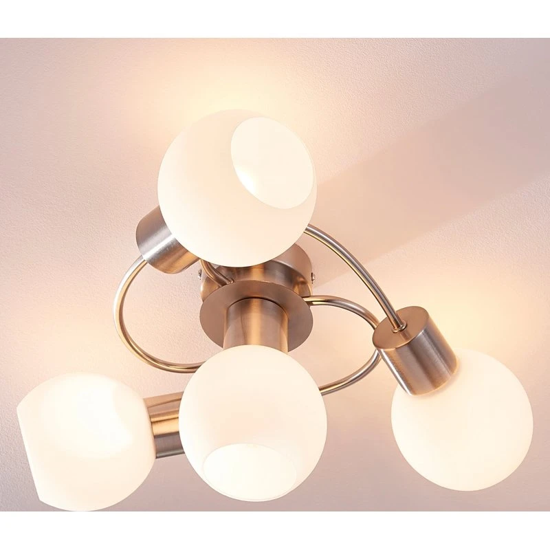 Lindby Ciala 4 Plafondlamp - Nikkel/Opal Glas - 43 cm