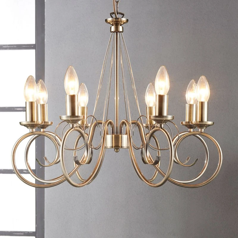 Lindby Marnia Kroonluchter - 8-lampen - Antiek Messing - Ø 53 cm