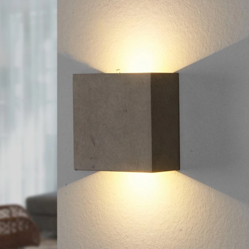 Lindby Yva LED Wandlamp - Beton - Grijs - 13x13 cm