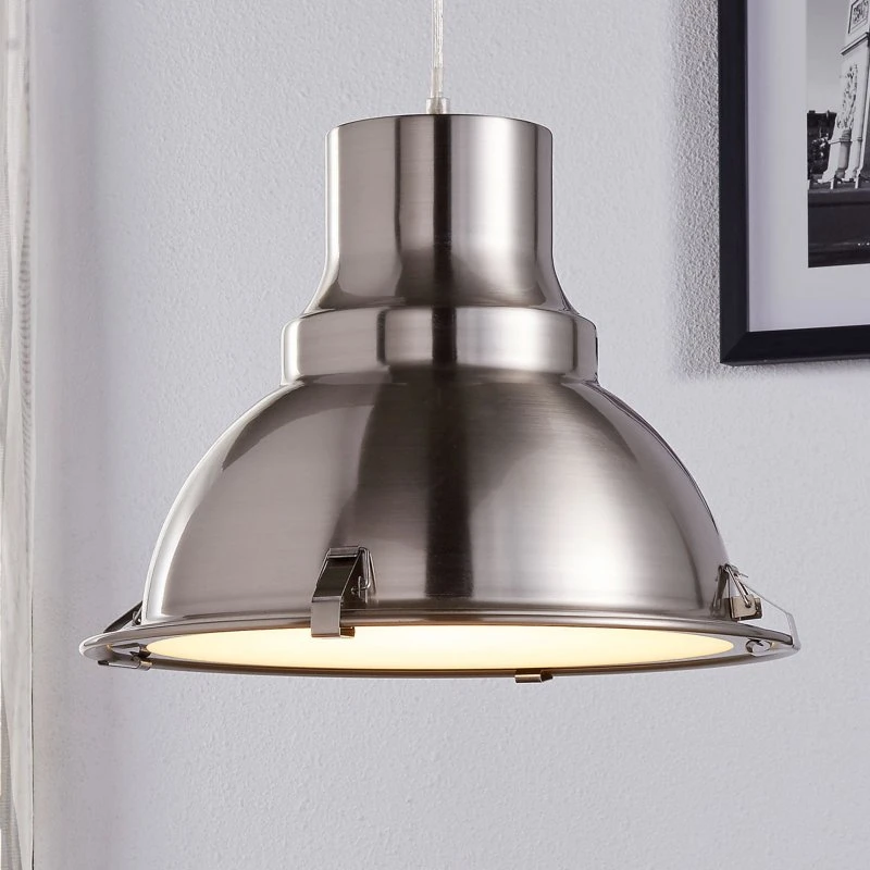 Lindby Letty Hanglamp - Nikkel - Ø 39 cm - Industrieel