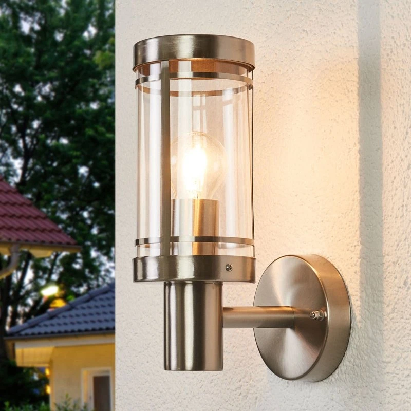 Lindby Djori Buitenwandlamp - Roestvrij staal - Aluminiumkleur