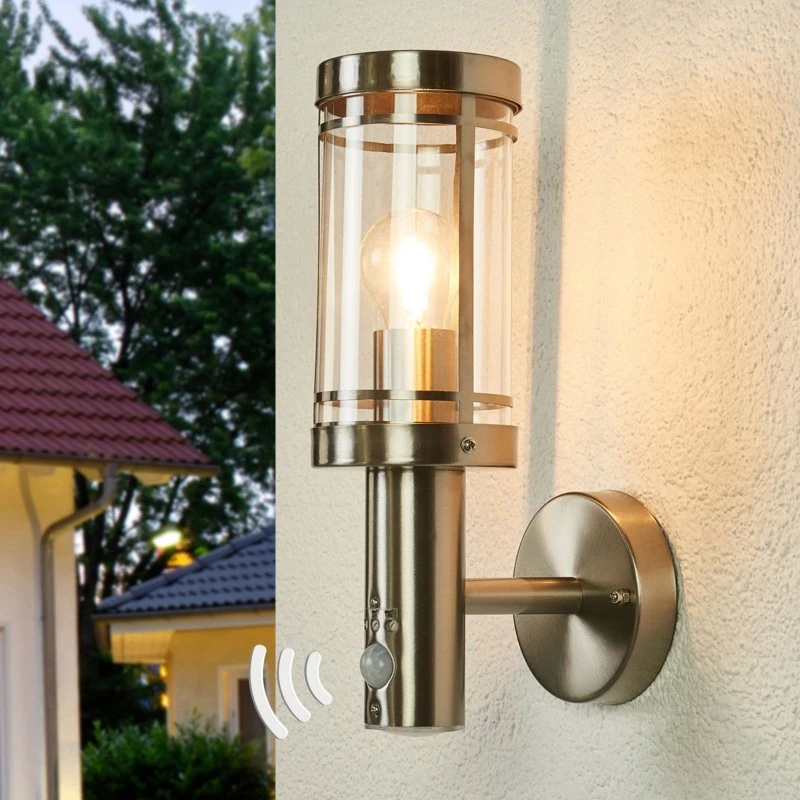 Lindby Djori Buitenwandlamp met Bewegingssensor - Roestvrij Staal