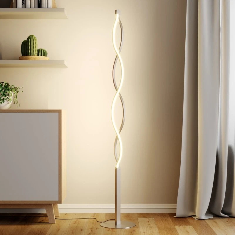 Lindby LED vloerlamp Auron - Nikkel/Wit - Modern & Dimbaar