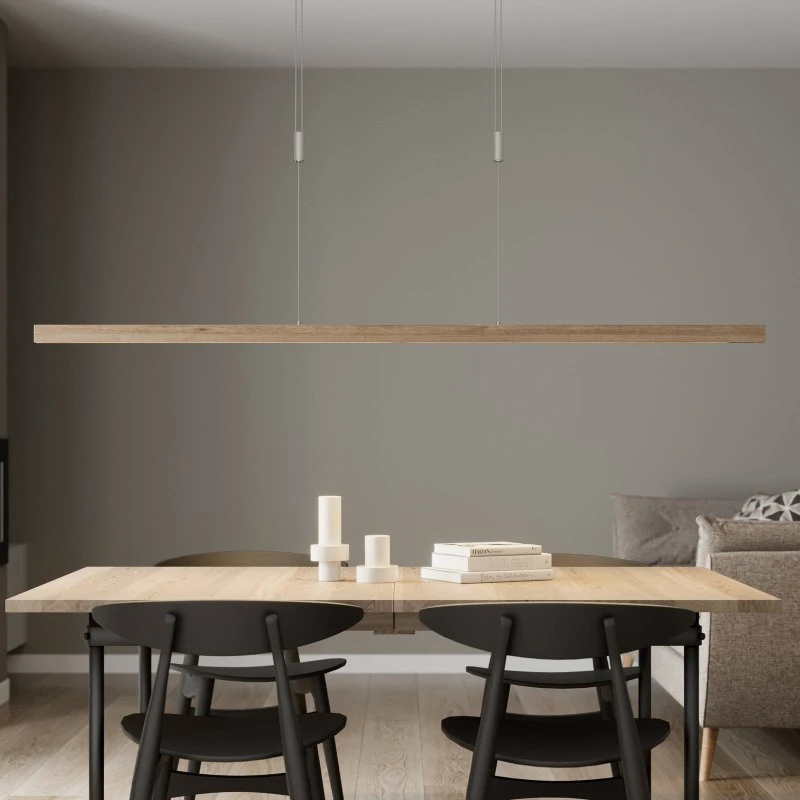 Quitani LED hanglamp Nora, eiken naturel, 158 cm