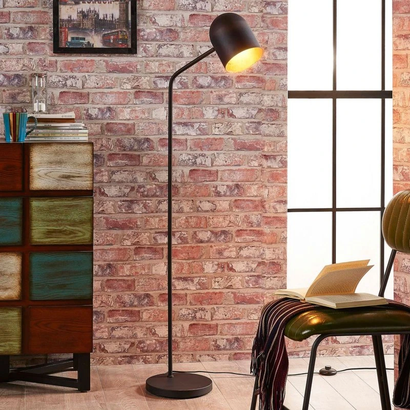 Lindby Morik Vloerlamp - Zwart/Goud - Modern Metaal