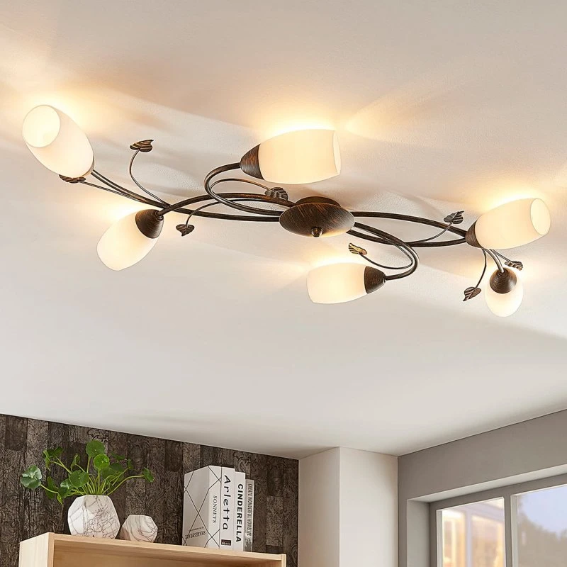 Lindby Plafondlamp Stefania, 6-lampen, Zwart/Goud, 68cm