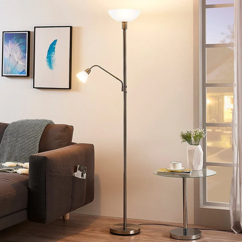 Lindby Uplighter Jost Vloerlamp - Nikkel - 180 cm