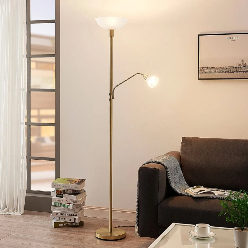 Lindby Uplighter Jost Vloerlamp - Messing/Wit - 180 cm