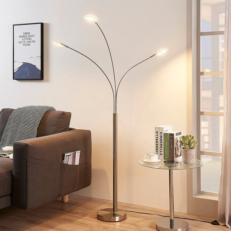 Lindby LED vloerlamp Anea, 168 cm, 3-armig, Nikkel/Wit