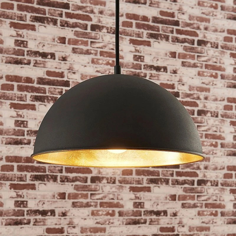 Lindby Hanglamp Leya Zwart/Goud - Modern Metaal - Ø 30 cm