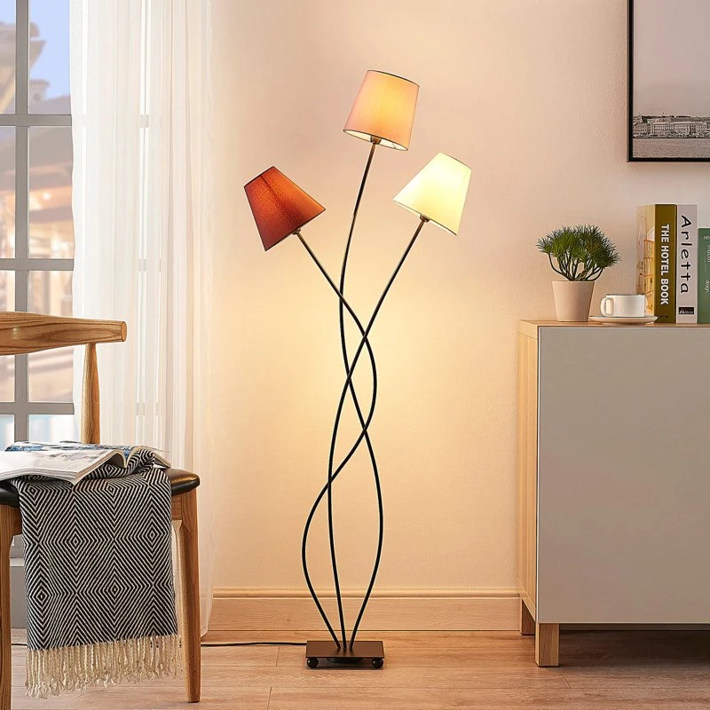 Lindby Melis Vloerlamp - 3-lampig - Crème/Amber - 130 cm