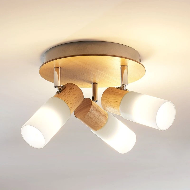 Lindby Christoph Plafondspot - 3-lamps - Hout & Wit - 20 cm