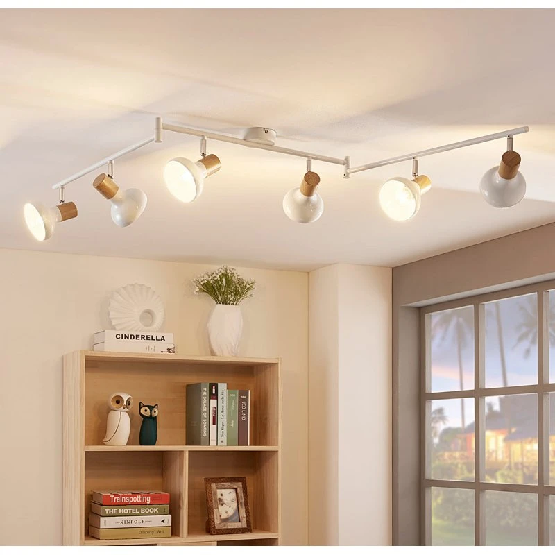 Lindby Fridolin Plafondspot - 160cm - 6-lamps - Wit/Hout
