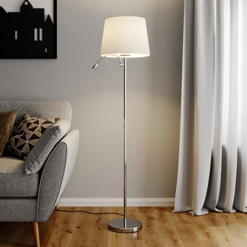 Lindby Vloerlamp Benjiro, Wit/Opaal, met LED leeslampje