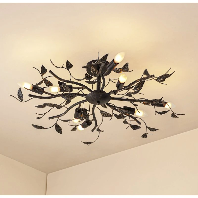 Lindby Yos Plafondlamp - Zwart-Goud - 85 cm - 8-lamps