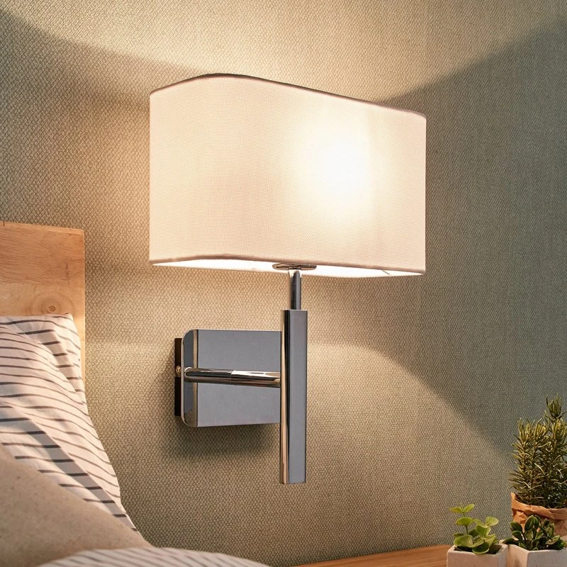 Lucande Wandlamp Jettka - Chroom/Zilver met Stoffen Kap