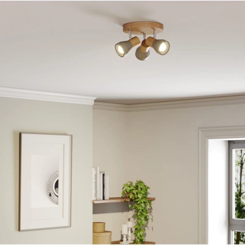 Lindby Filiz Spotlamp - Hout & Beton - 3-lamps - Ø 20 cm