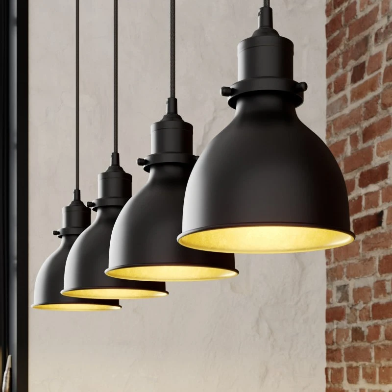 Lindby Jasminka Hanglamp - Zwart/Goud - 4-lamps - Industrieel