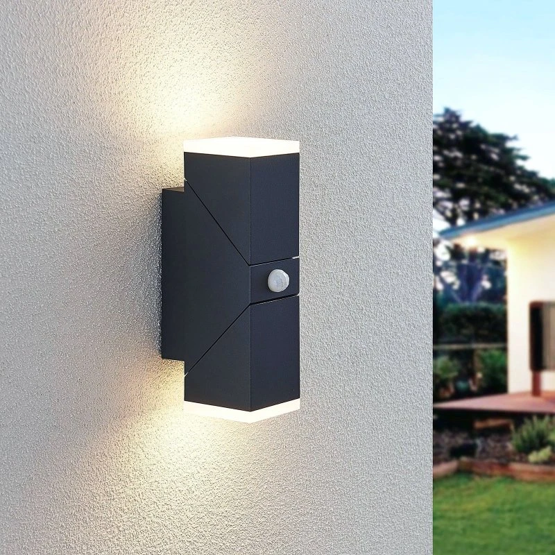 Lindby LED Wandlamp Sally met Bewegingssensor, Antraciet, 22 cm