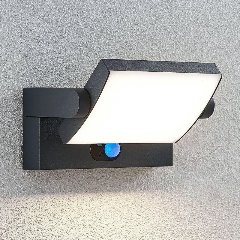 Lindby Sherin LED-wandlamp op zonne-energie, antraciet, met sensor