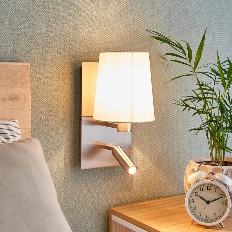 Lindby Wandlamp Aiden - Wit/Nikkel met LED leeslampje